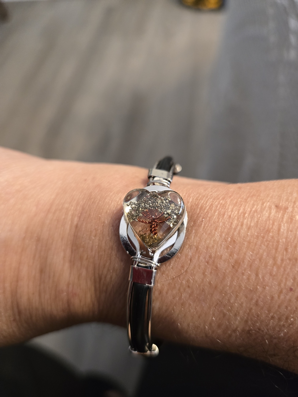 Peruvian Tree Of Life Heart Bracelet with Amber Tree Accent